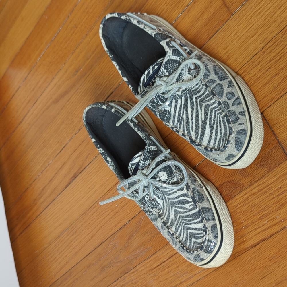 Sperry's animal print sequin slip on shoes size 7.5 women